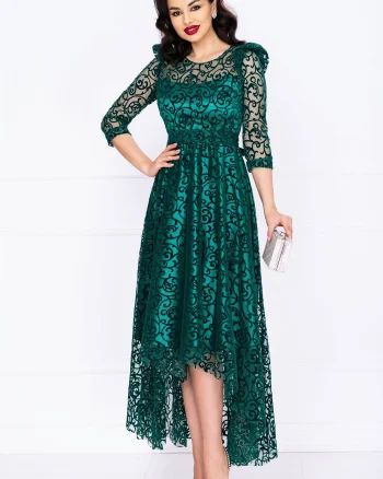Rochie asimetrica de ocazie verde Francesca cu model din catifea