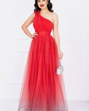 Rochie rosie de nasa Kendra lunga in degrade eleganta din tulle cu floare 3D
