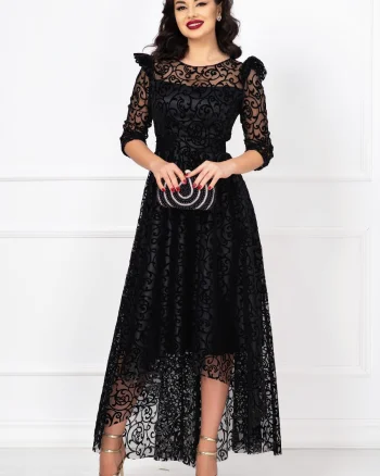 Rochie de ocazie neagra asimetrica Francesca cu model din catifea