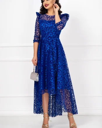 Rochie asimetrica de ocazie albastru royal Francesca cu model din catifea