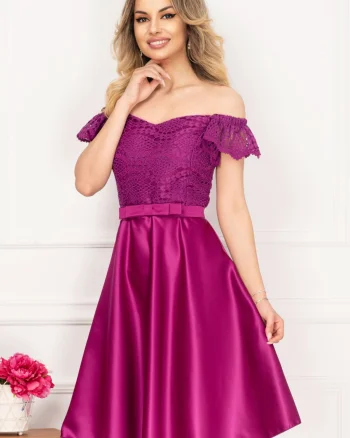 Rochie eleganta de ocazie magenta cu broderie aplicata si funda