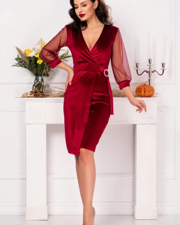 Rochie de ocazie bordo din catifea cu aspect petrecut