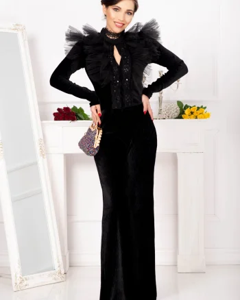 Pantaloni evazati din catifea cu structura eleganta