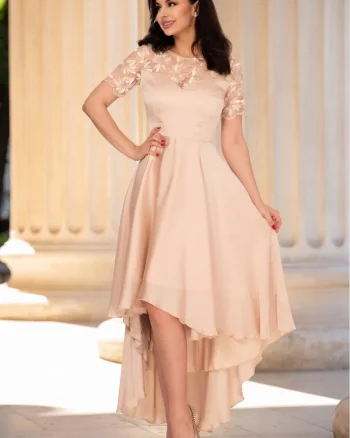 Rochie de ocazie nude asimetrica cu broderie pretioasa