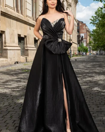 Rochie de seara pretioasa din organza Carlota cu funda maxi si strassuri