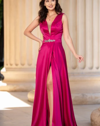 Rochie din tafta Ophelia fucsia lunga