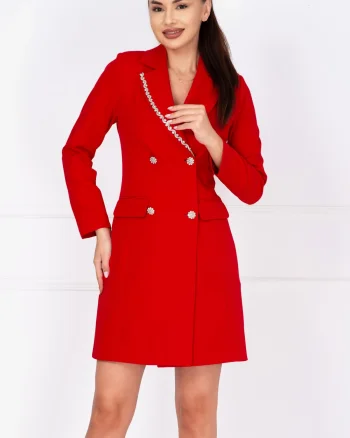 Rochie de ocazie rosie tip sacou Nadina decorata cu strassuri