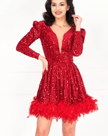 Rochie de ocazie rosie scurta Jessica in clos cu paiete