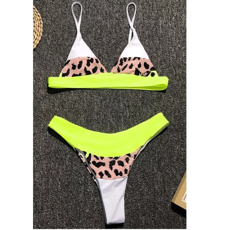 Costum de baie, doua piese, Isabelle, galben-leopard