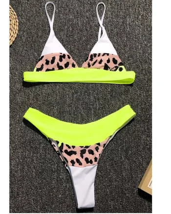 Costum de baie, doua piese, Isabelle, galben-leopard