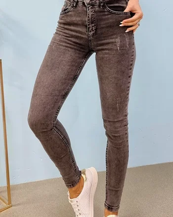 Blugi dama skinny Caty, cu talie inalta si striatii, Gri