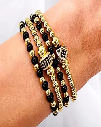 Set Precious, patru bratari unisex, cu bile din inox, si cristale zirconiu