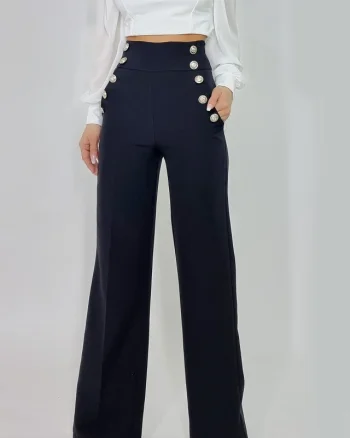 Pantaloni eleganti Palma, cu talie inalta, Negru