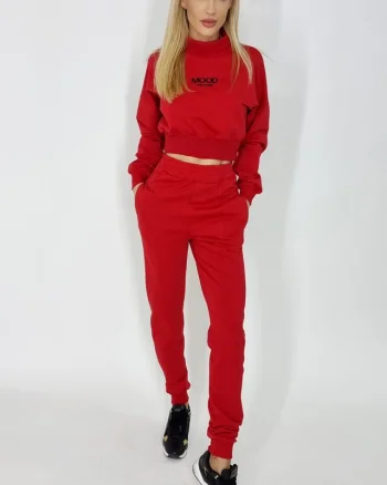 Compleu sport Mood, pantaloni si bluza pe gat, Rosu