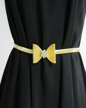 Curea metalica elastica Mesa, catarama- funda din pietre, Auriu