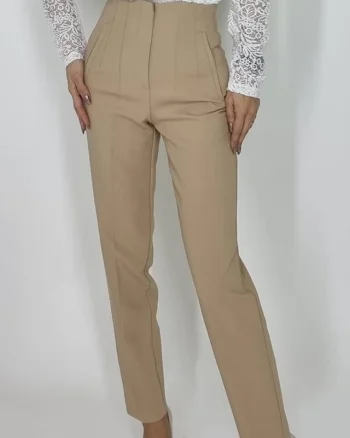Pantaloni eleganti, ChicMe, cu talie inalta, Crem