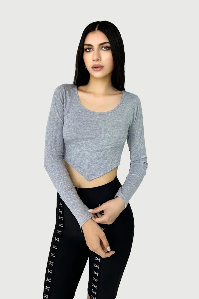 Bluza dama crop, Kalisa, in colturi, Gri