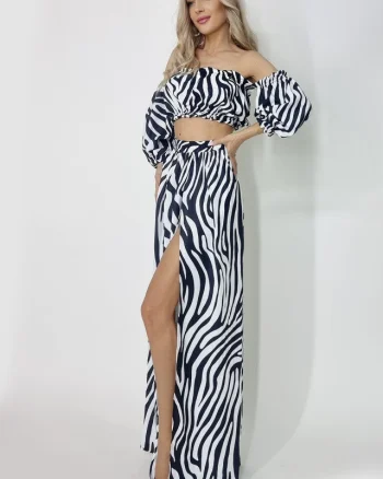 Compleu plaja Naila fusta si top scurt, Zebra, Marime universala S/M