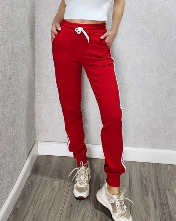 Pantaloni de trening, Confort, cu dungi laterale, Rosu