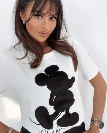 Tricou Jemma, cu imprimeu "Mickey Mouse", Alb