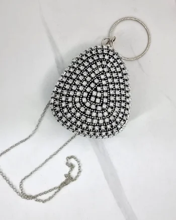 Geanta de ocazie, Glitter Drop, cu maner rotund fix si lant detasabil, Negru