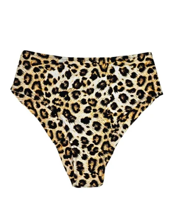 Slip de baie dama, Evan, cu talie inalta si croi clasic, Animal print