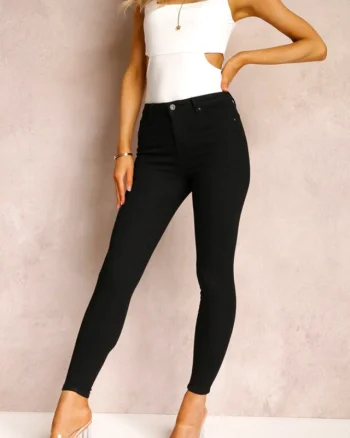 Blugi dama skinny Chiara, cu efect de push up si imprimeu neprespalat, Negru intens