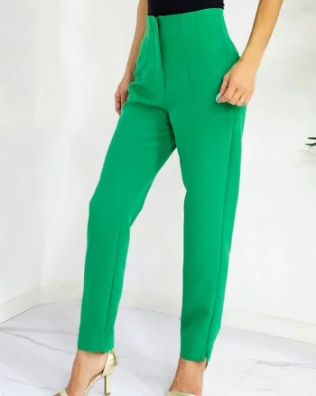 Pantaloni eleganti, ChicMe, croiala conica si buzunare, Verde smarald