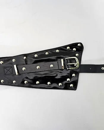Centura corset cu catarama Teo Sky, elastica, cu note lucioase si detalii metalice, Negru