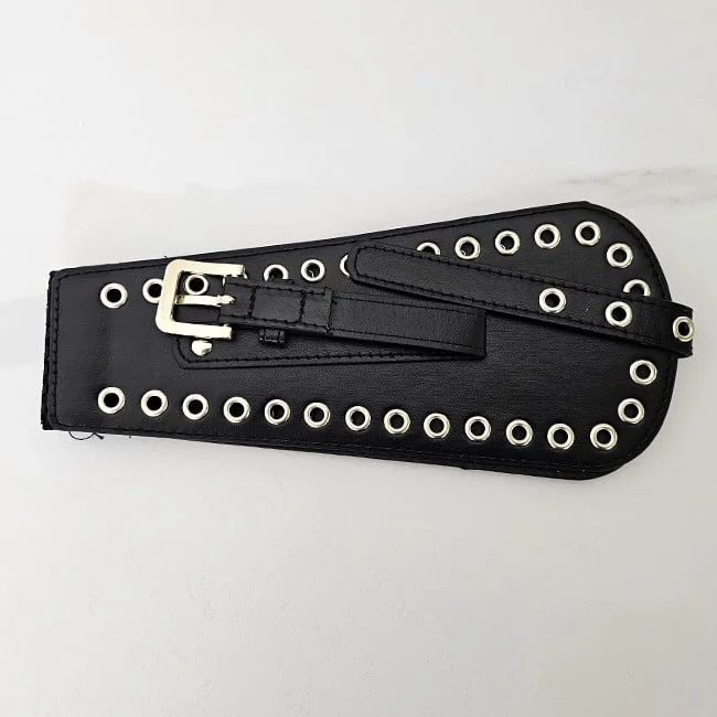 Centura corset cu catarama Teo Moon, elastica, din piele ecologica si detalii metalice, Negru