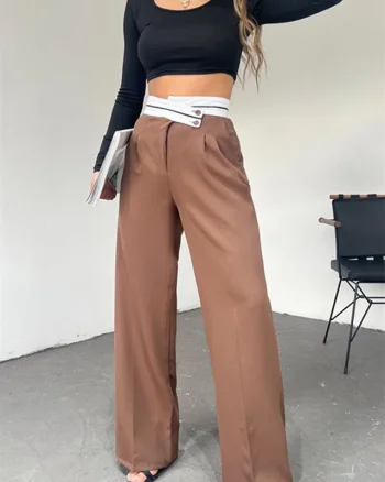 Pantaloni eleganti Renato, croiala lejera si inchidere asimetrica, Maro