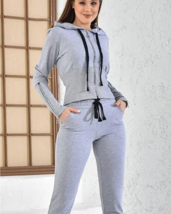 Trening Yuki, cu pantaloni si bluza accesorizate cu fermoare, Gri