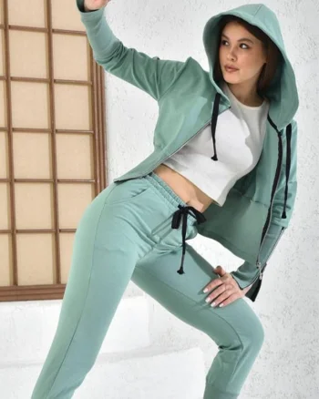 Trening Yuki, cu pantaloni si bluza accesorizate cu fermoare, Verde