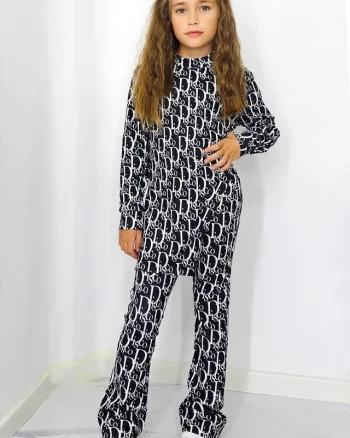 Compleu casual, Agathea Kids, pantaloni tetra evazati si bluza lunga asimetrica, Black Disco