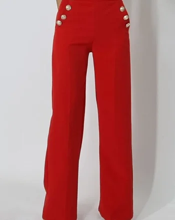 Pantaloni eleganti Palma, cu talie inalta, Rosu