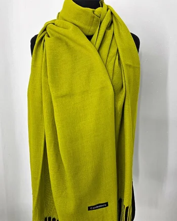 Esarfa tip sal Belladona, din material subtire, cu franjuri si emblema, Olive, 180x65 cm