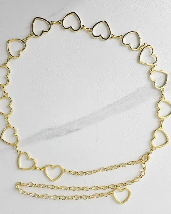 Curea metalica Heart in Love, cu lant reglabil, Auriu