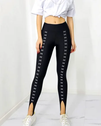 Colanti lungi Why, cu capse metalice si banda sub talpa, Negru