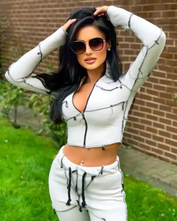 Compleu bumbac Cecilia pantaloni si bluza hanorac - Alb