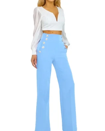 Pantaloni eleganti Palma, cu talie inalta, Albastru deschis