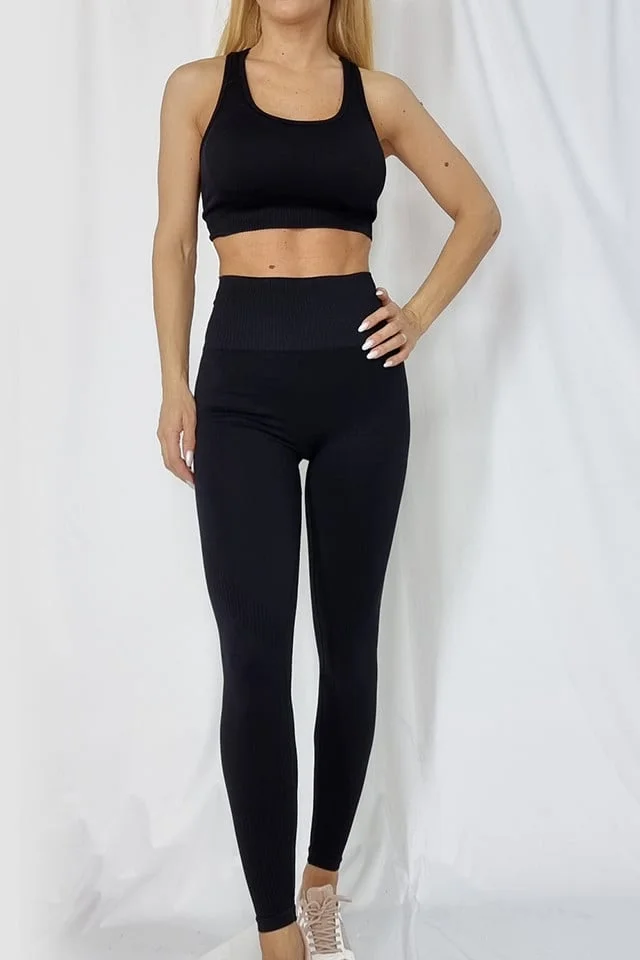 Compleu fitness Ludy colanti si bustiera negru