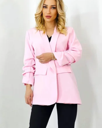 Sacou casual Nora, de lungime medie, Roz, Marime S/M