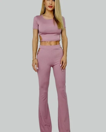 Compleu tetra Infinit, pantaloni si top, Roz pudra