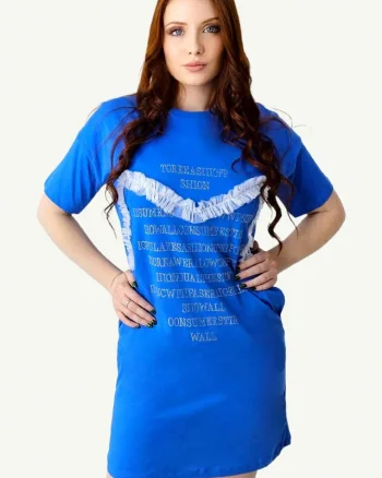 Rochie sport Karolyn, cu buzunare si strasuri, Frill Albastru