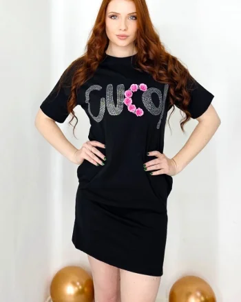 Rochie sport Karolyn, cu buzunare si strasuri, Roses Negru