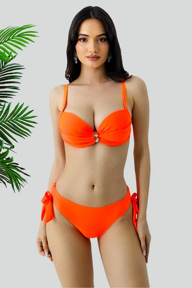Costum de baie doua piese Ravena, cu slip reglabil si sutien push up, Portocaliu