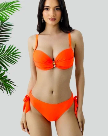 Costum de baie doua piese Ravena, cu slip reglabil si sutien push up, Portocaliu