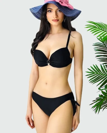 Costum de baie doua piese Ravena, cu slip reglabil si sutien push up, Negru