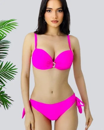 Costum de baie doua piese Ravena, cu slip reglabil si sutien push up, Fucsia