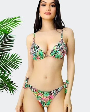Costum de baie doua piese Daphne, slip reglabil si sutien cu push up, Wild verde